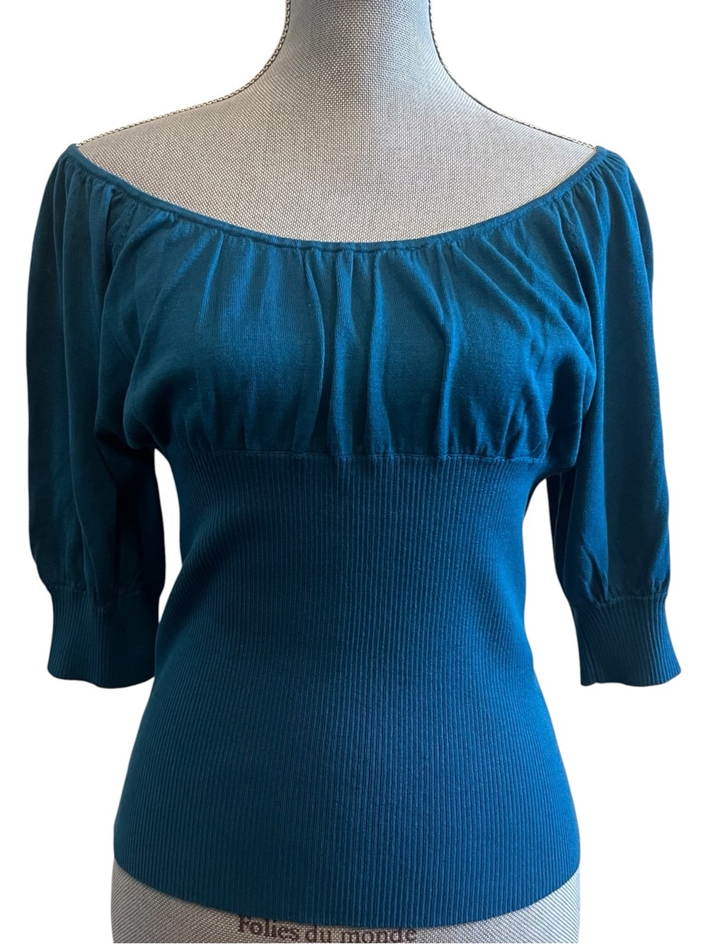 Gianni Bini Teal Scoop Neck Puff Sleeve Knit Top Medium Size